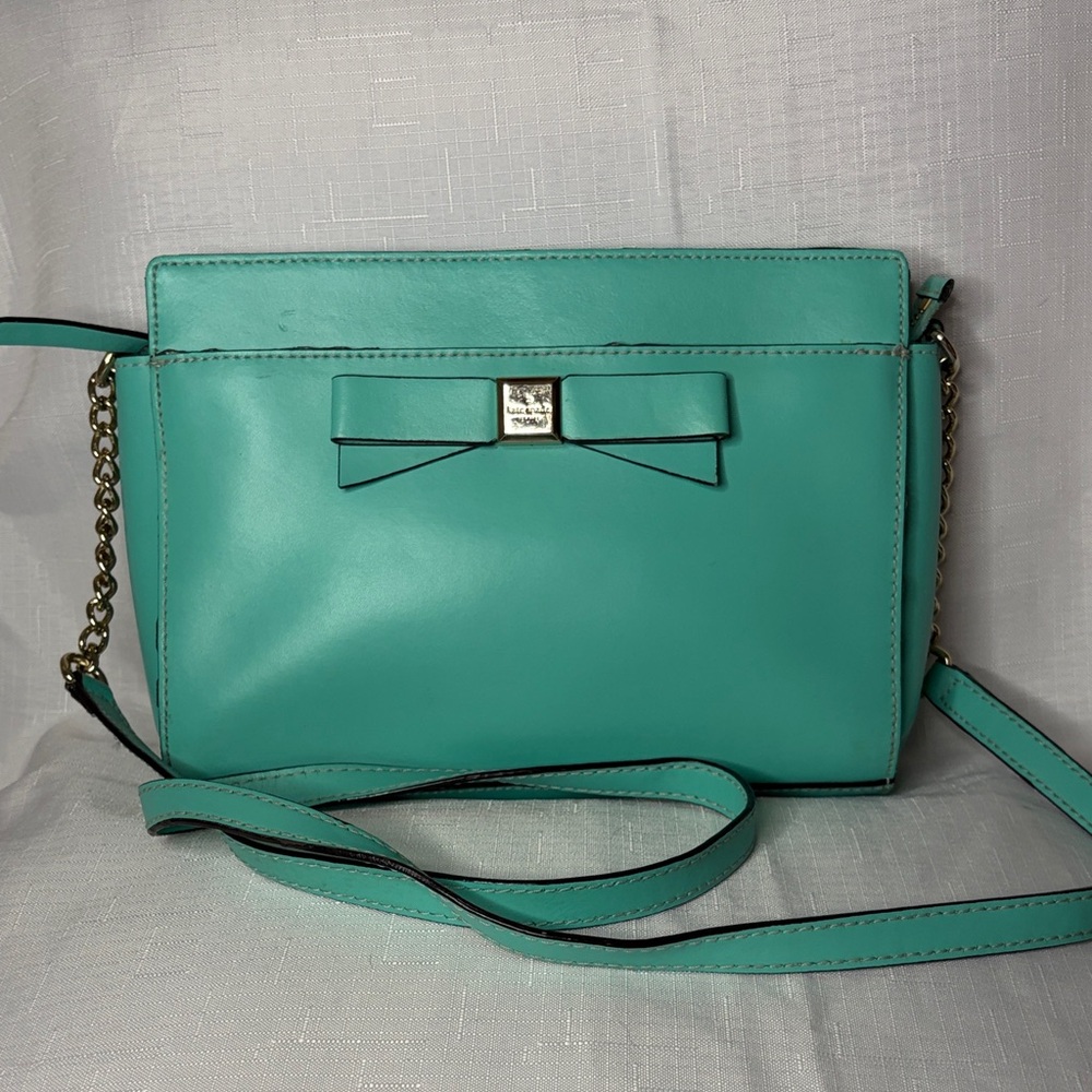Kate Spade Vintage Leather Turquoise Bow Crossbody GUC - Picture 1 of 7